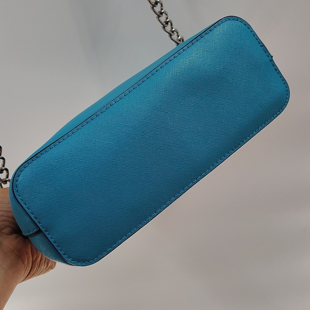 Steve Madden Teal Blue Zip Top Partial Chain Strap Crossbody Bag - Picture 6 of 9